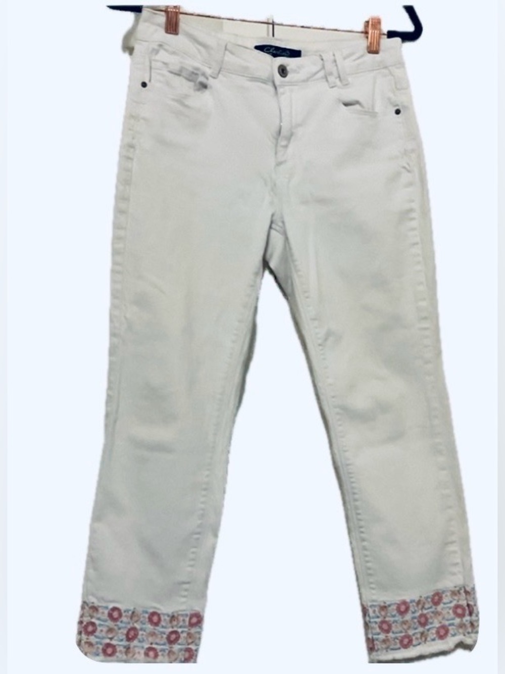 ***Charlie B **White Embroidered Hem Women's  Cropped Jeans